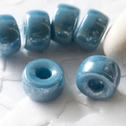 Pressed Roller Beads 9x5 mm Luster Deep Sky Blue Large Hole 10 pcs