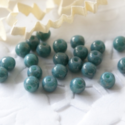 Czech Glass Round Beads 4 mm Turquoise Marbled Gold Finish 50 pcs