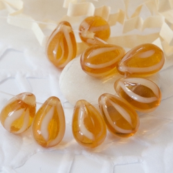 Czech Glass Drops 9x6 mm Orange/Amber Striped 10 pcs
