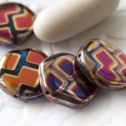Czech Glass Coins 15 mm Luster Multicolored 6 pcs