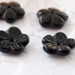 Czech Glass Flower Caps 10 mm Black 10 pcs