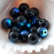 Czech Round Glass Beads 6 mm Black AB 20 pcs