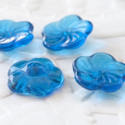 Czech Glass Pinwheel Flower Beads 12 mm Capri Blue 10 pcs