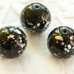 12 mm Czech Ball Glass Beads, Black with Silver Finish 6 pcs