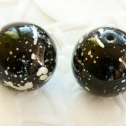 14 mm Czech Ball Glass Beads, Black with Silver Finish 4 pcs