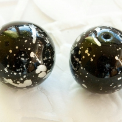 14 mm Czech Ball Glass Beads, Black with Silver Finish 4 pcs