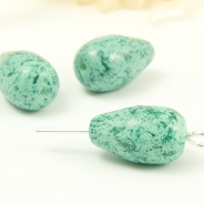 Czech Coated Pears 14x8 mm Turquoise-Green 6 pcs